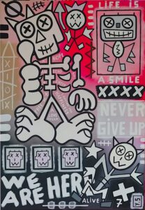 toile never give up par yann sciberras